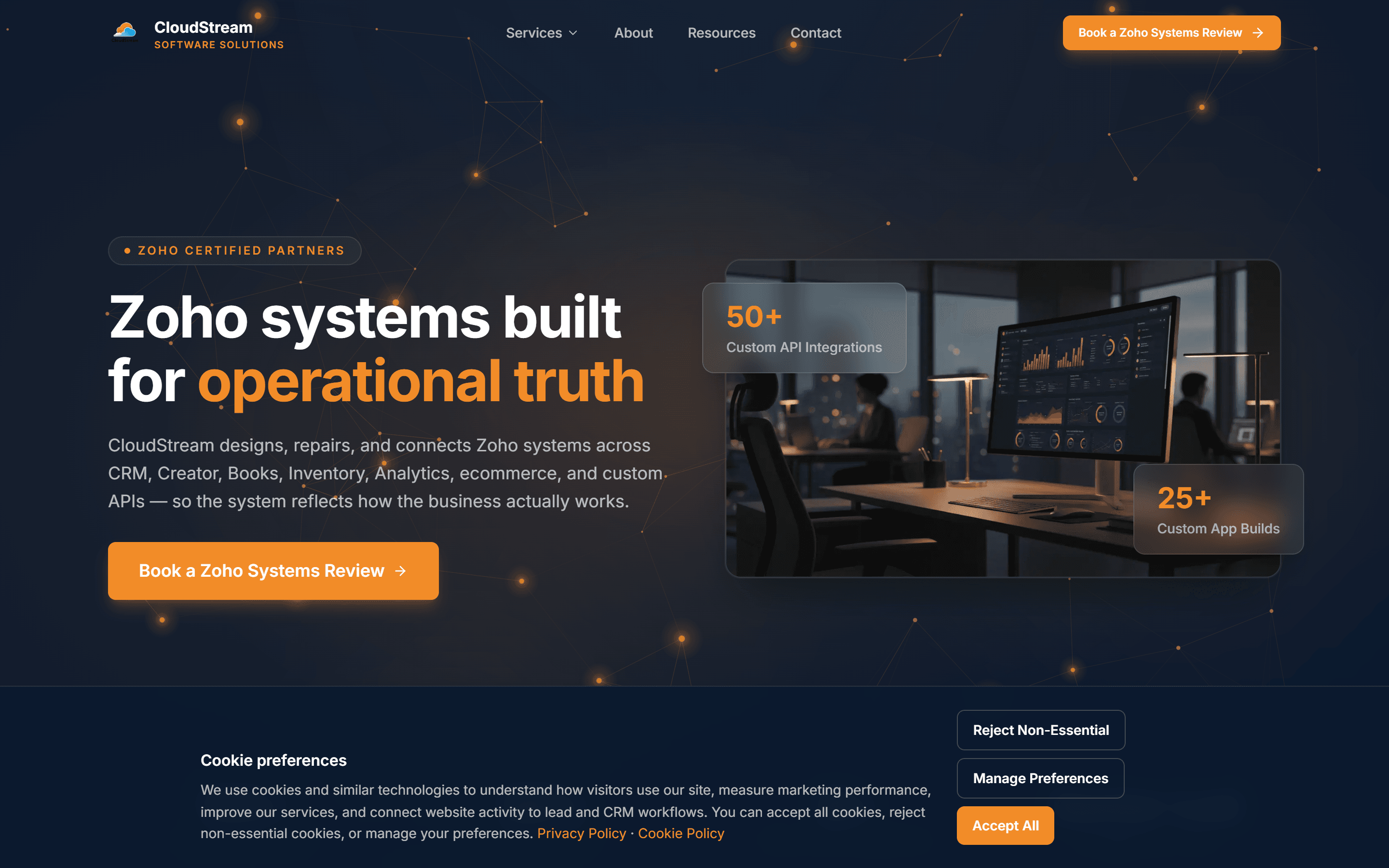 CloudStream homepage hero presenting the positioning statement and primary call to action